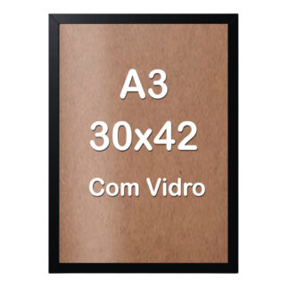 Moldura A3 Diploma (30x42cm) Em Madeira Com Vidro Para Poster Foto Certificado